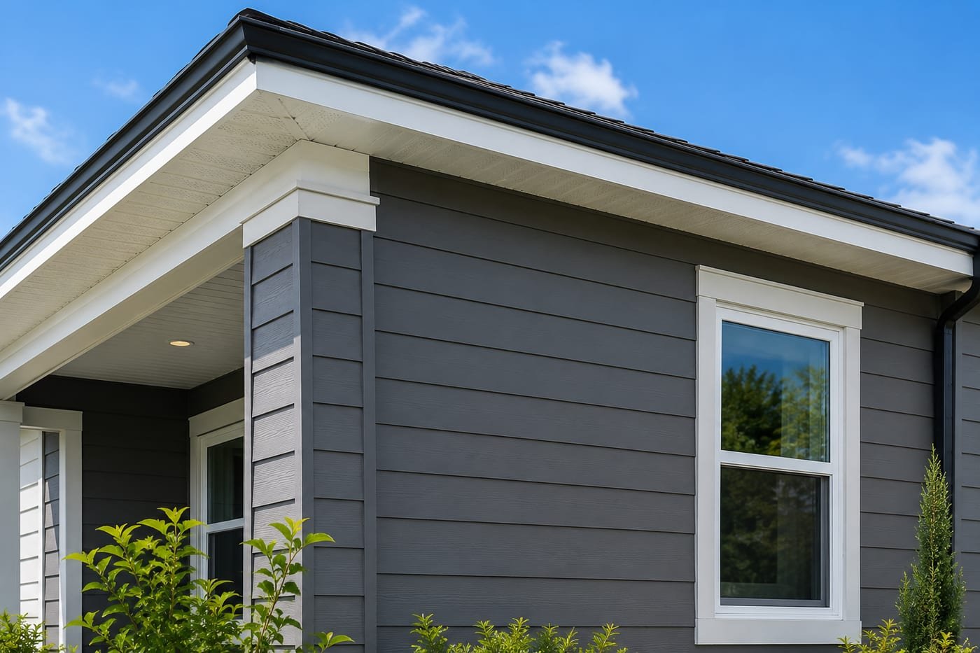 Fascia and siding by Acosta Builders in Bradenton, FL — lap siding with white fascia board, finished soffit, and trimmed corners at the roof edge